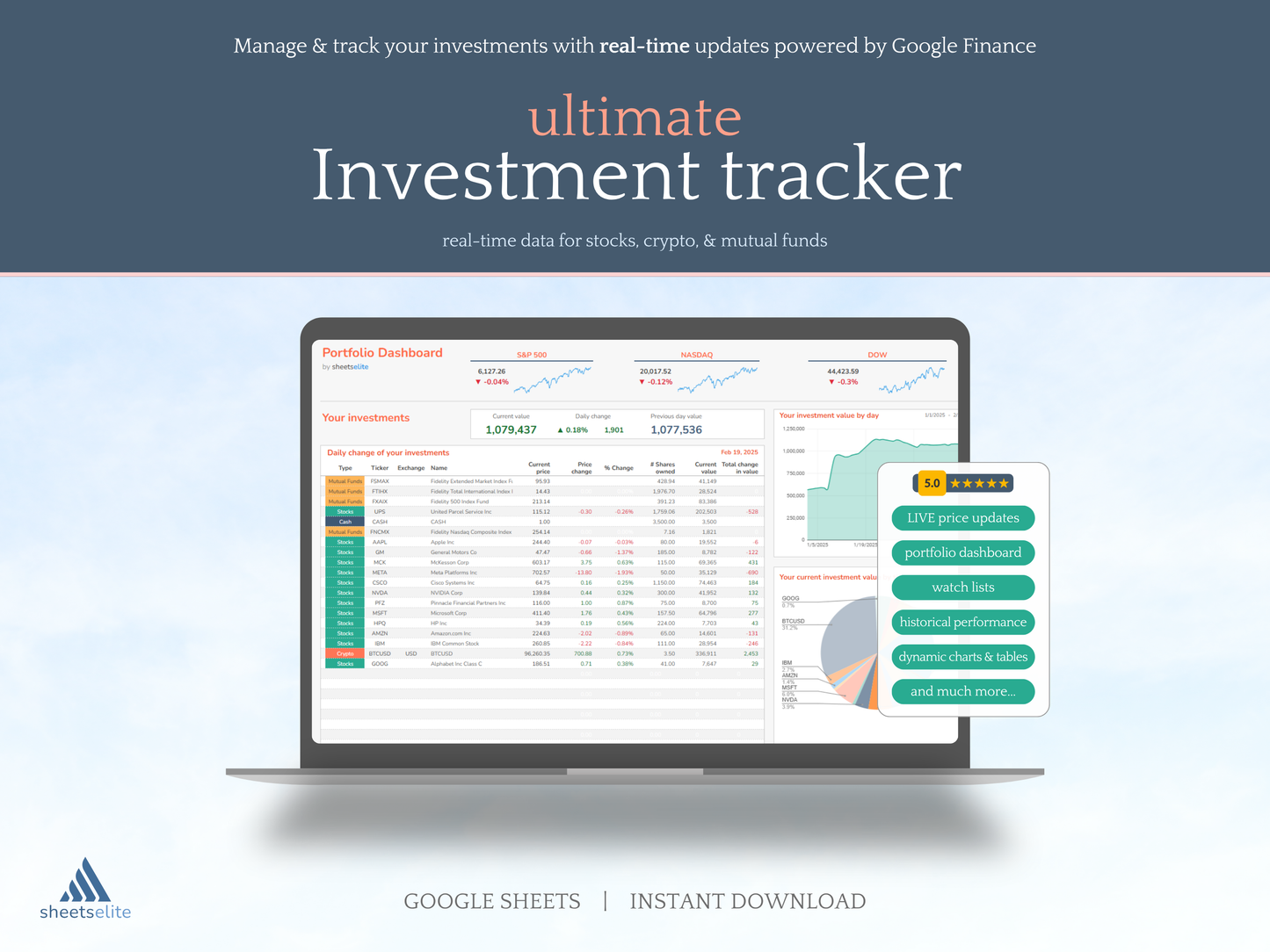 Investment Tracker - Google Sheets Template | Instant Download | Digital Finance Planner