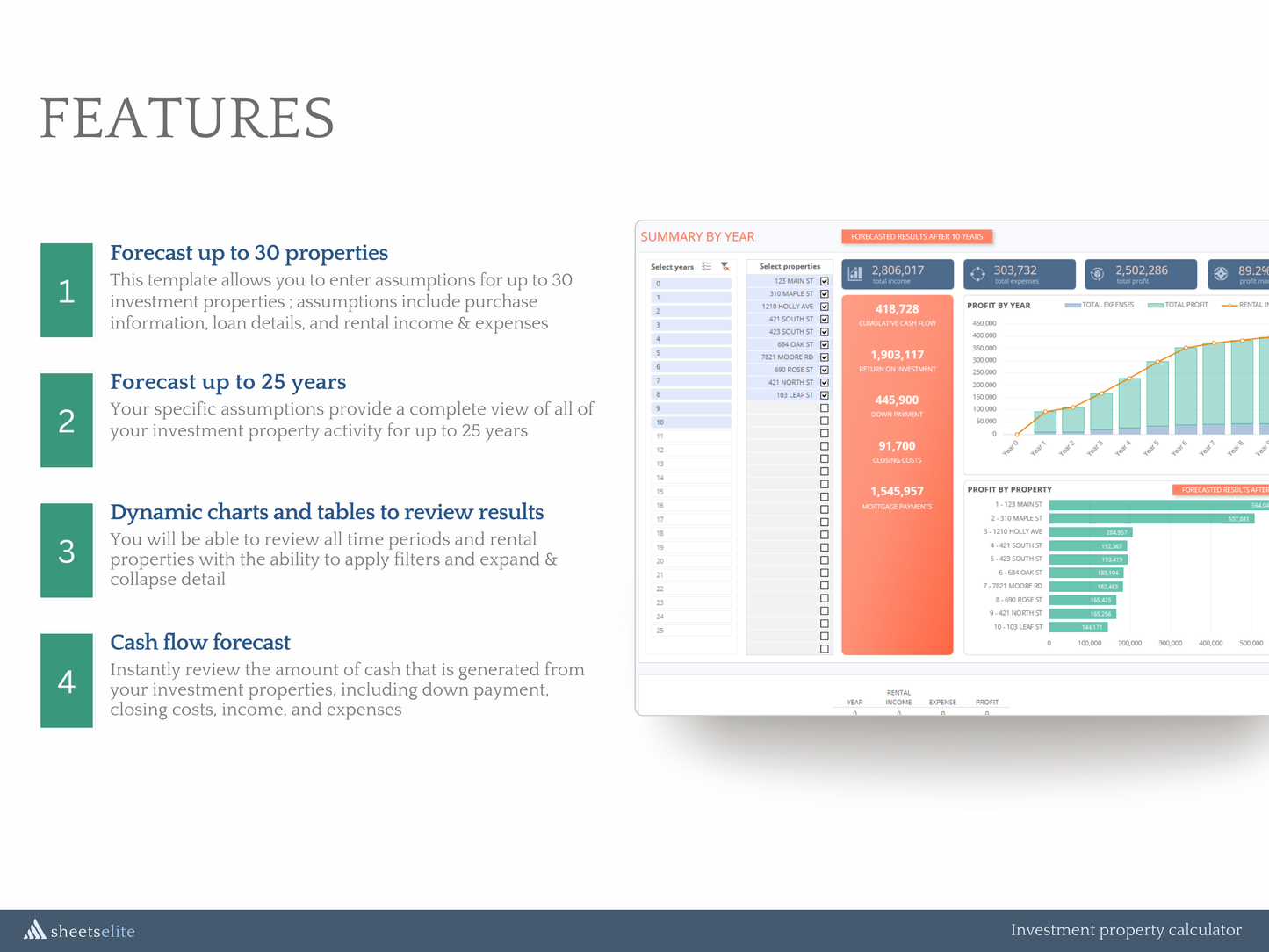 Investment property calculator - Microsoft Excel - Rental property - Real estate investment