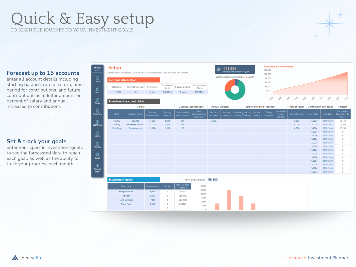 Advanced Investment Planner - Excel Template | Instant Download | Digital Finance Planner