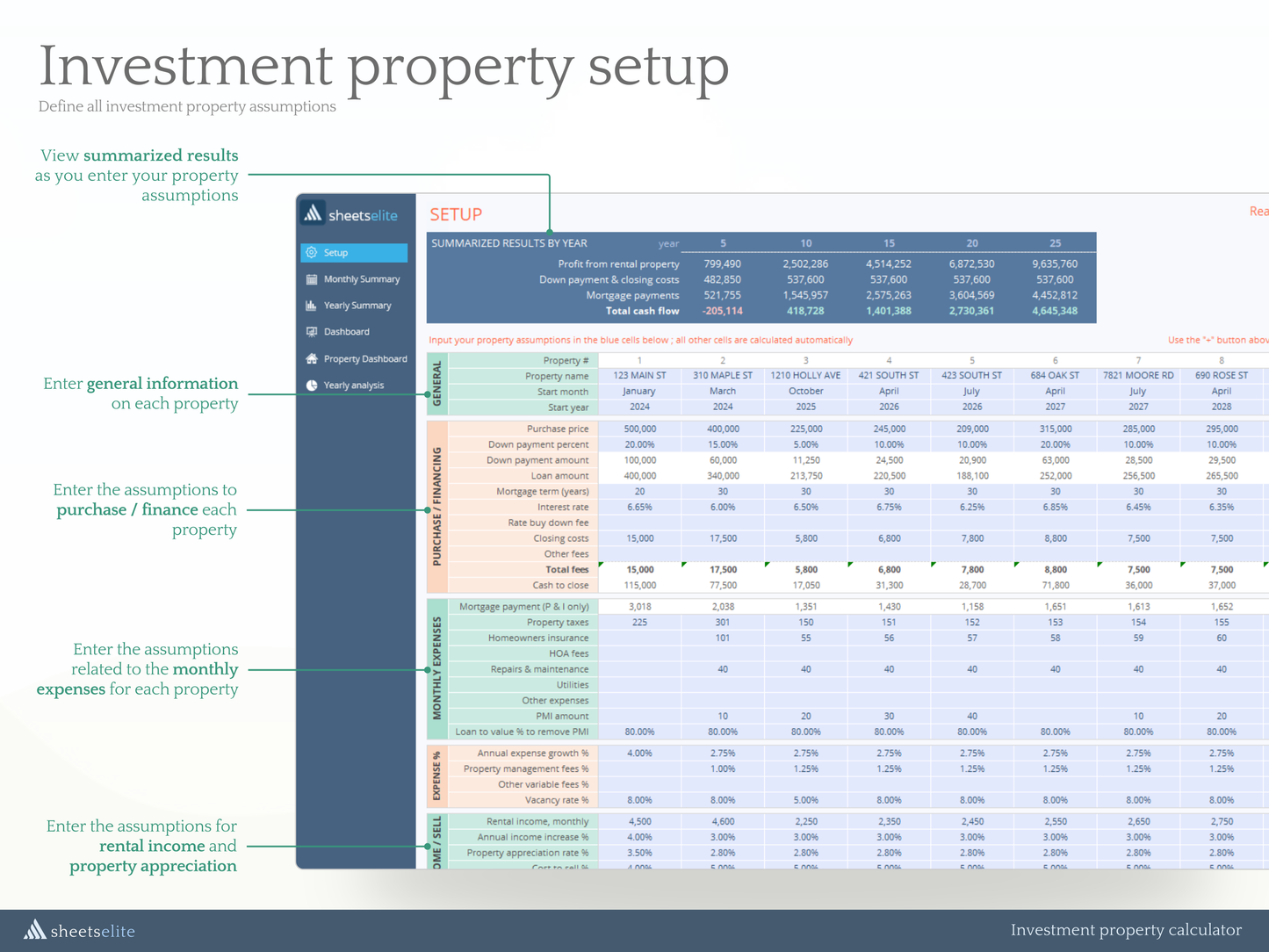 Investment property calculator - Microsoft Excel - Rental property - Real estate investment