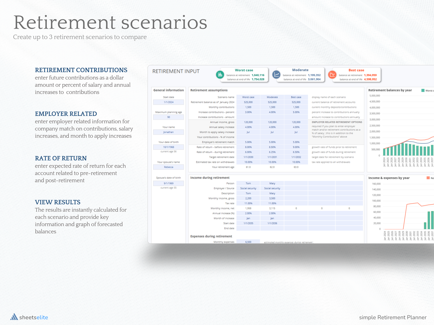 Simple Retirement Planner - Excel Template | Instant Download | Digital Finance Planner