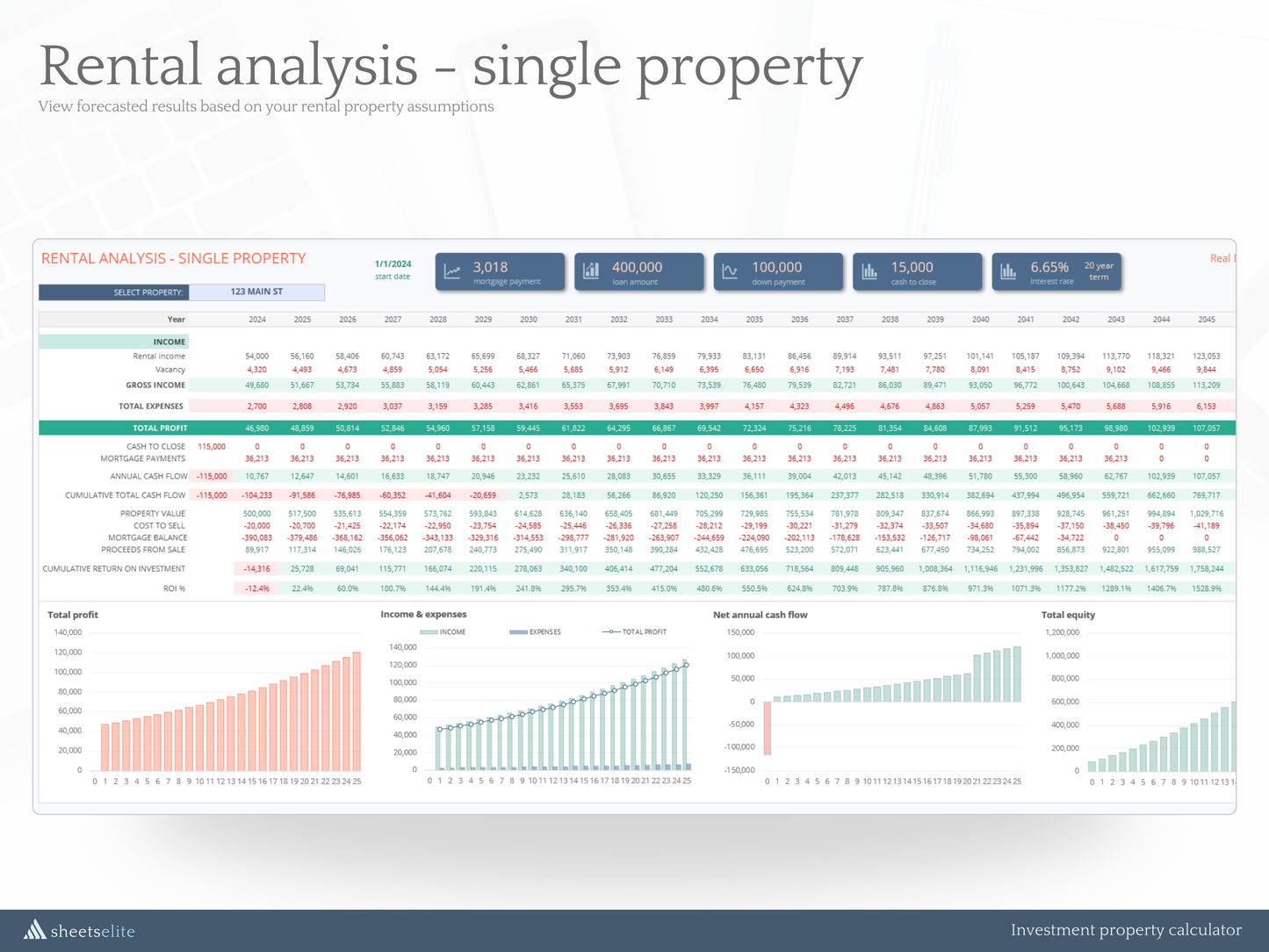 Investment property calculator - Microsoft Excel - Rental property - Real estate investment