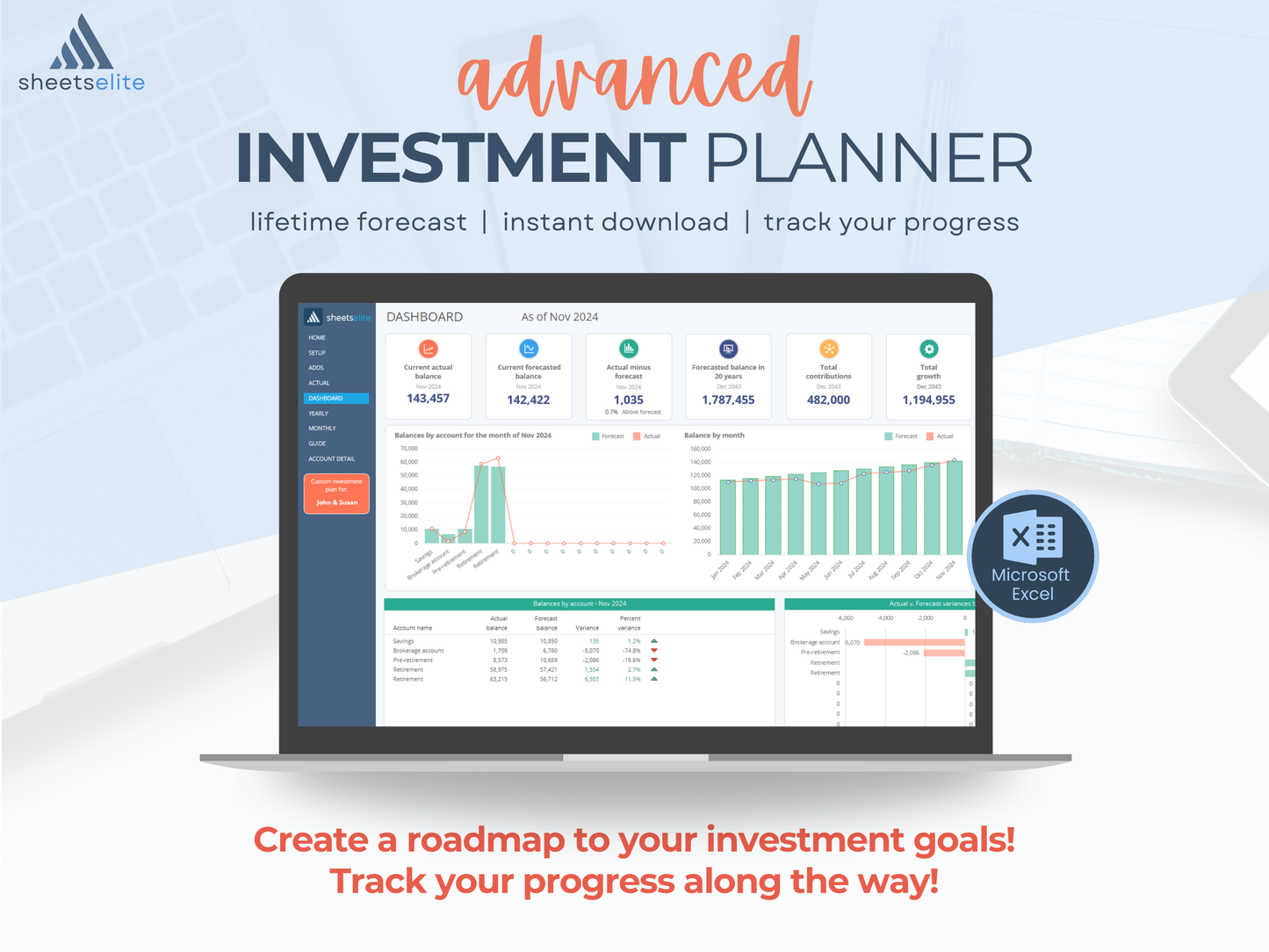 Advanced Investment Planner - Excel Template | Instant Download | Digital Finance Planner