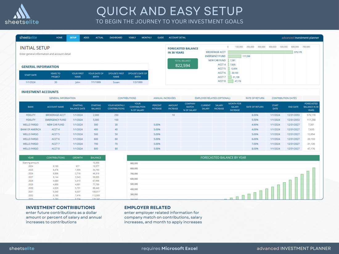 Advanced Investment Planner - Excel Template