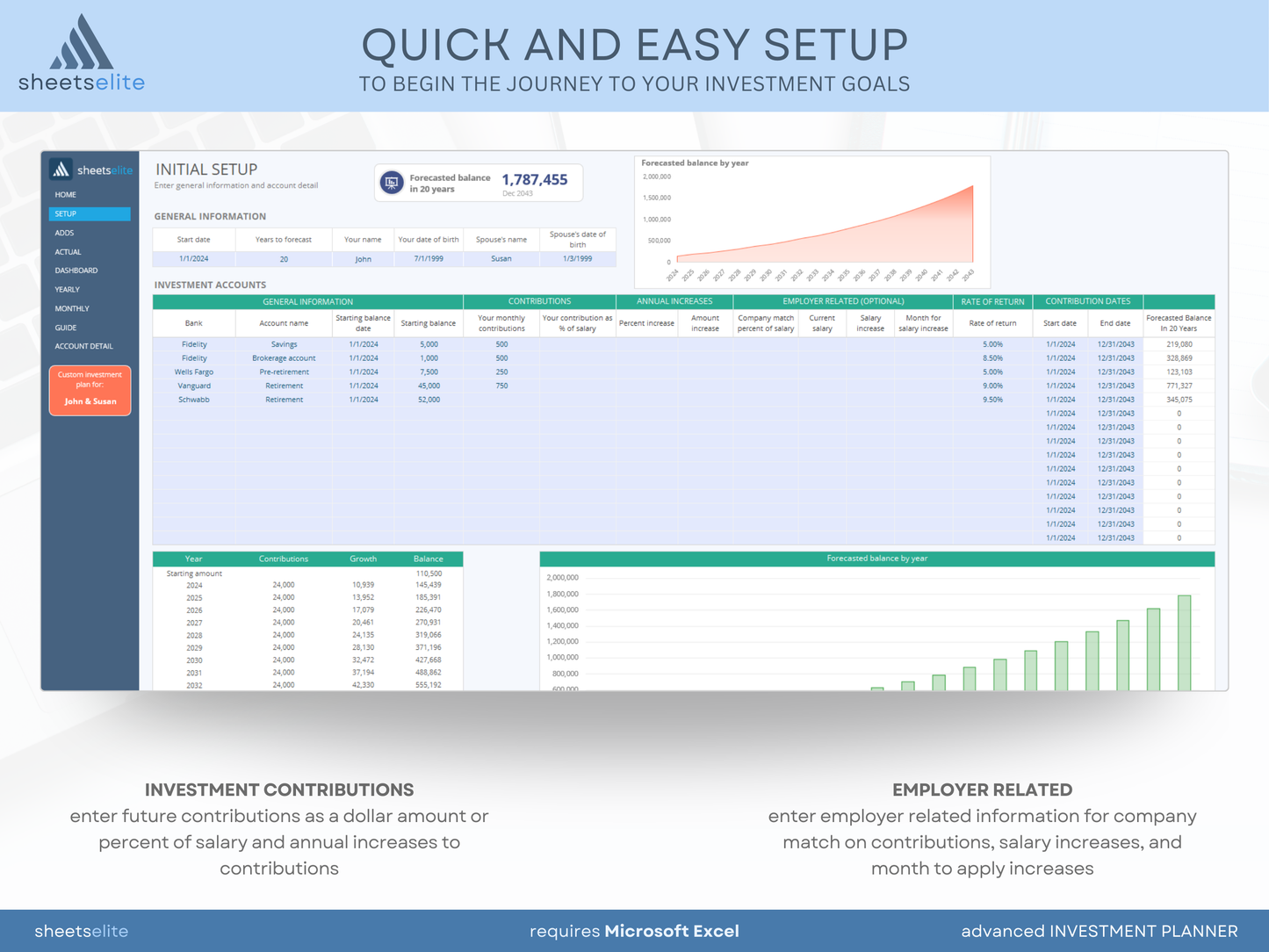 Advanced Investment Planner - Excel Template | Instant Download | Digital Finance Planner