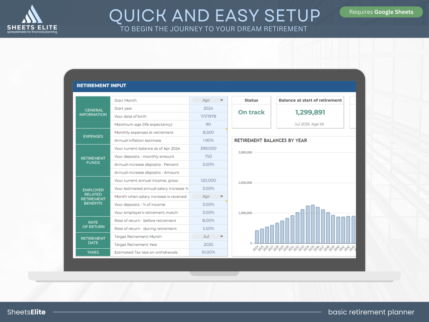 Basic retirement planner - Google Sheets Template | Instant Download | Digital Finance Planner